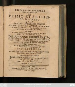 Disputatio Iuridica Inauguralis De Primo Et Secundo Decreto