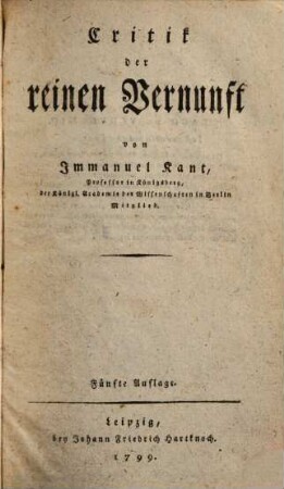 Critik der reinen Vernunft