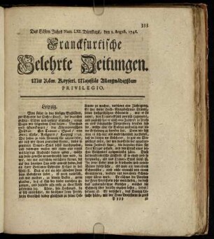 Num. LXI. Dienstags, den 2. August. 1746 - Num. LXX. Freytags, den 2. Septembr 1746