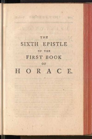 The Sixth Epistle of the First Book Of Horace