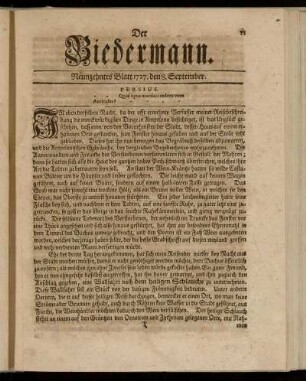 Neunzehntes Blatt 1727. den 8. September