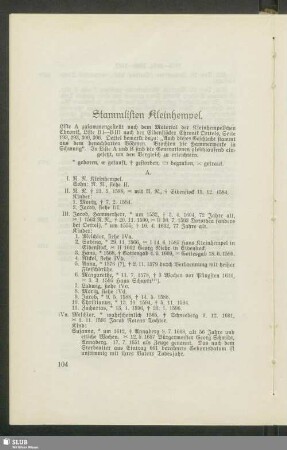 Stammlisten Kleinhempel