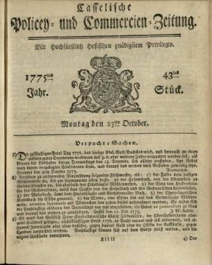 43tes Stueck, Montag den 23ten October 1775