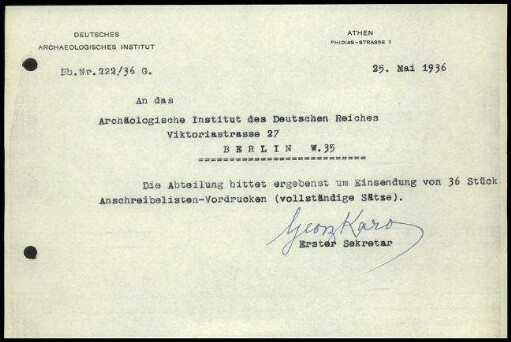 Schreiben (Abschrift); DAI Athen an AIDR (Anschreibelisten)