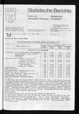 Verbraucherpreise in Hamburg Januar und Februar 1980 : Lfd. Nr. 3