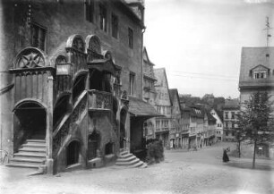 Pößneck, Rathaus : Pößneck. Rathaus. Straßenansicht (Teilansicht) von Südosten