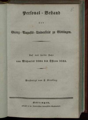 WS 1834/35: Personal-Bestand der Georg-Augusts-Universität zu Göttingen