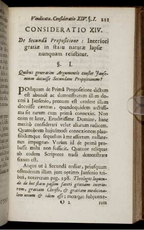 Consideratio XIV. De Secunda Propositione: Interiori gratiæ in statu naturæ lapsæ nunquam resistitur.