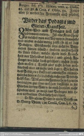 Wieder das Podagra und Glieder-Kranckheit