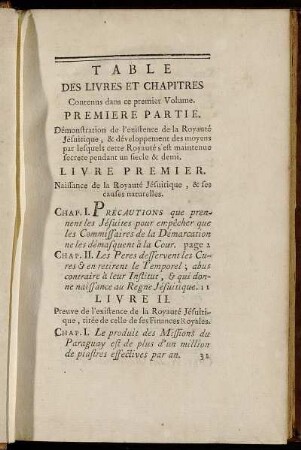 Table des Livres et Chapitres Contenus dans ce premier Volume. Premiere Partie.