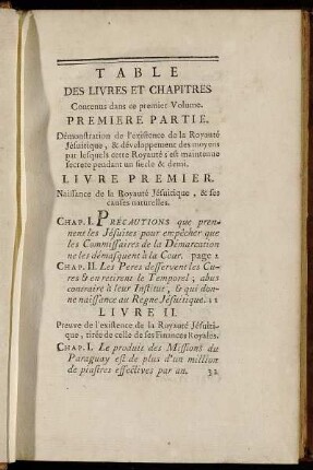Table des Livres et Chapitres Contenus dans ce premier Volume. Premiere Partie.