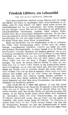Friedrich Lübbers, ein Lebensbild