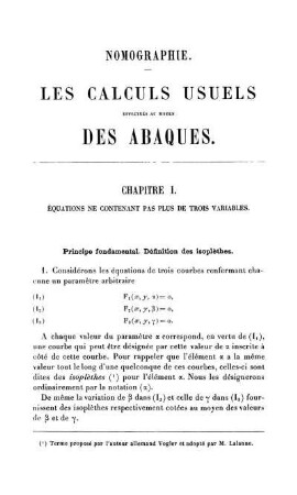 Chapitre I. Équations ne contenant pas plus de trois variables.