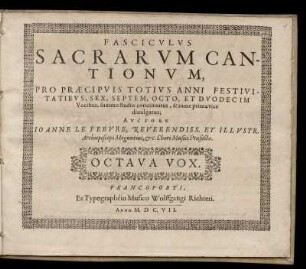 Fasciculus sacrarum cantionum... Octava Vox