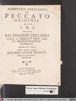 Disputatio Theologica De Peccato Originis