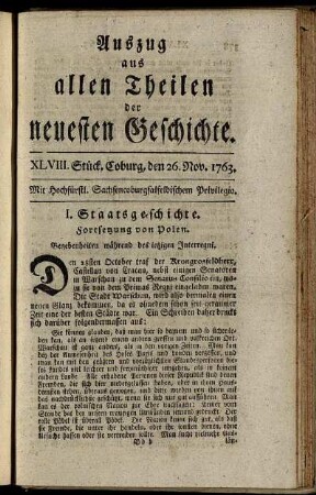 XLVIII. Stück. Coburg, den 26. Nov. 1763.