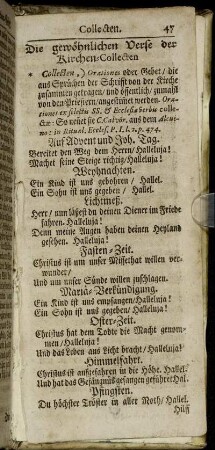 Die gewöhnlichen Verse der Kirchen-Collecten.