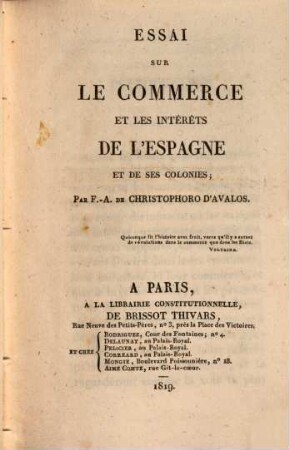Essai sur le Commerce de l'Espagne, 1 (1819)