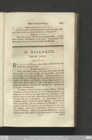 IX. Dialogue. Septième journèe.