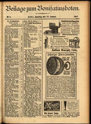 Zweite Ausgabe vom Sonntag, den 12. Januar 1902.