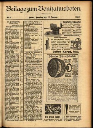 Zweite Ausgabe vom Sonntag, den 12. Januar 1902.