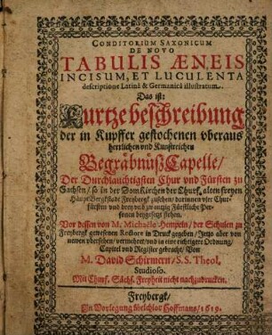 Conditorium Saxonicum : de novo tabulis aeneis incisum et descriptione lat. et germ. illustratum