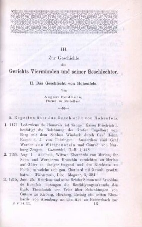 II. Das Geschlecht von Hohenfels.