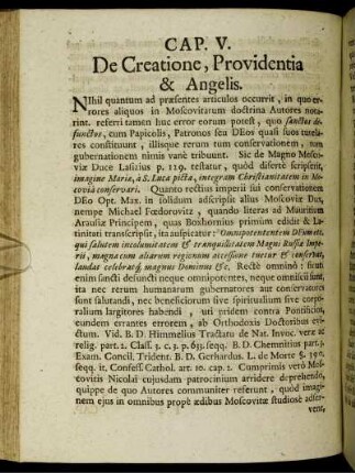 Cap. V. De Creatione, Providentia & Angelis.