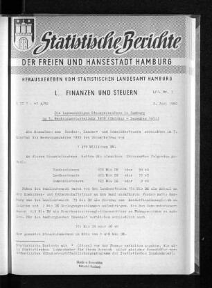 Die kassenmäßigen Steuereinnahmen in Hamburg im 3. Rechnungsvierteljahr 1959 (Oktober - Dezember 1959) : Lfd. Nr. 3