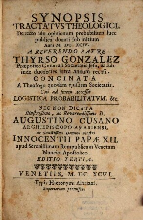 Synopsis tractatus theologici de recto usu opinionum probabilium