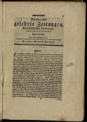 Erstes Stück, den 7ten Januar 1792.