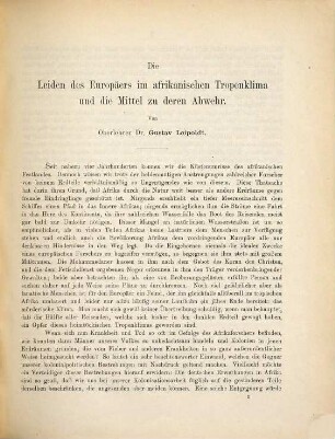 Die Leiden des Europäers im afrikanischen Tropenklima und die Mittel zu deren Abwehr