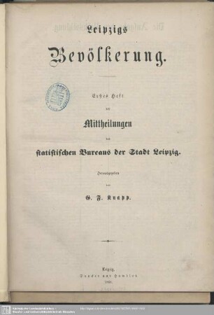 1.1868: Mittheilungen des Statistischen Bureaus der Stadt Leipzig