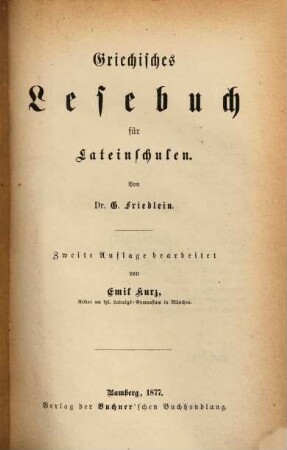 Griechisches Lesebuch für Lateinschulen