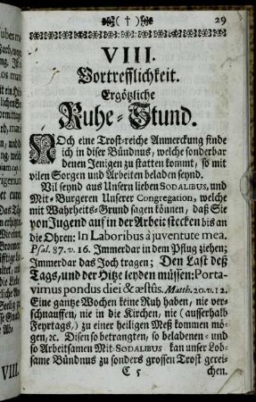 VIII. Vortrefflichkeit. Ergötzliche Ruhe-Stund.