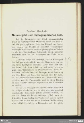 Zweiter Abschnitt. Naturobjekt und photographisches Bild