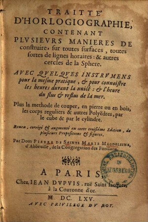 Traitté d'Horlogiographie