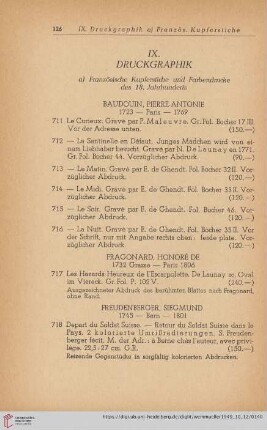 a) Französische Kupferstiche und Farbendrucke des 18. Jahrhunderts (Nr. 711 - 721)