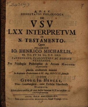 Diss. philol. de usu LXX. interpretum in N. T.