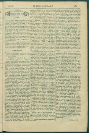 Bibliografía : Carta literaria [a] Clorinda Matto de Turner [sobre su novela Aves sin Nido].