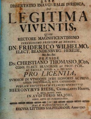Dissertatio Inavgvralis Ivridica, De Legitima Viventis