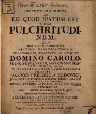 Dissertatio Juridica De Eo, Quod Justum Est Circa Pulchritudinem