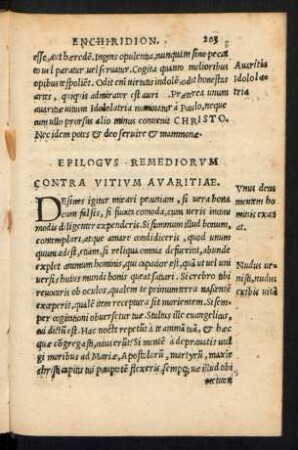 Epilogus Remediorum Contra Vitium Avaritiae.