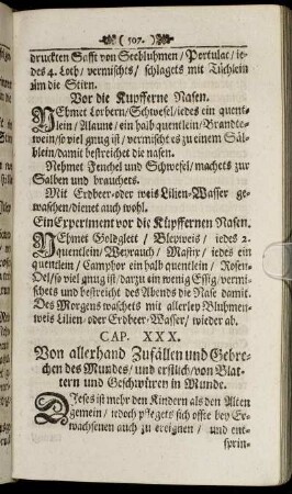 Cap. XXX. Von allerhand Zufällen und Gebrechen des Mundes/ und erstlich/ von Blattern und Geschwüren in Munde.