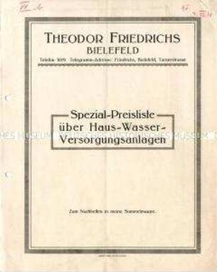 Spezial-Preisliste über Haus-Wasser-Versorgungsanlagen