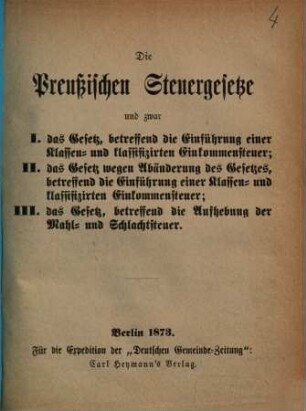 Die Preußischen Steuergesetze