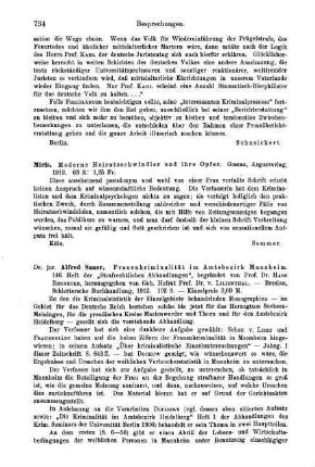 734-735, Alfred Sauer. Frauenkriminalität im Amtsbezirk Mannheim. 1912