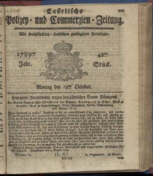 42tes Stueck, Montag den 19ten October. 1789