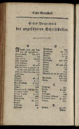 Erstes Verzeichniß der angeführten Schriftsteller.