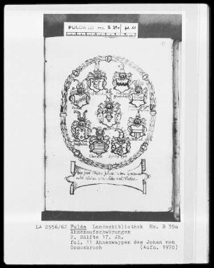Ahnenaufschwörungen — Ahnenwappen des Johann von Ossenbroch, Folio 11recto